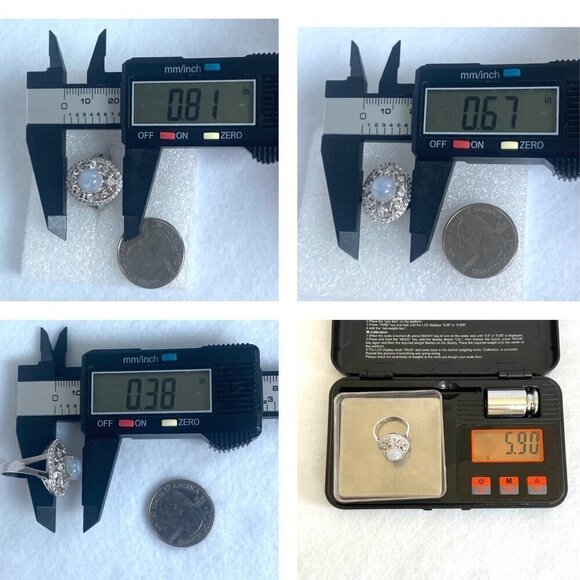 Sterling Silver 925 CFJ Round Moonstone Cabochon Oval Scrollwork Ring Sz 7.75 - Picture 10 of 16